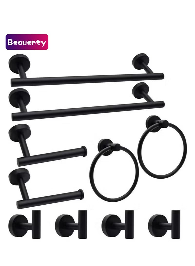 Beauenty Bathroom Hardware Set, 10pcs Matte Black Bath Accessories Set, Stainless Steel Bath Towel Bar Set for Bathroom Wall Mounted - Image 1