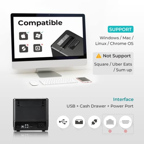 MUNBYN 80mm USB Thermal Receipt Printer POS Printer with Auto Cutter ESCPOS Command Support Windows Mac Do Not Support Square Only USB Interface - Image 3