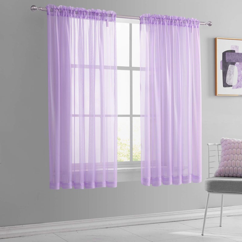 KEQIAOSUOCAI KEQIAOSUOCAI Light Purple Short Sheer Curtains 45 Inches Long for Children Kids Room  Rod Pocket Sheer Lilac Lavender Voile Drapes for Bathroom Basement Set of 2 Panels 52 Inch by 45 Inch