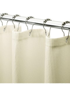 L&E Shower Curtain Fabric, Waffle Shower Curtains for Bathroom, Cloth Shower Curtain Heavy Duty, Thick Bathroom Shower Curtains Hotel Quality, Premium Polyester, Beige, 180*180cm  - Image 1