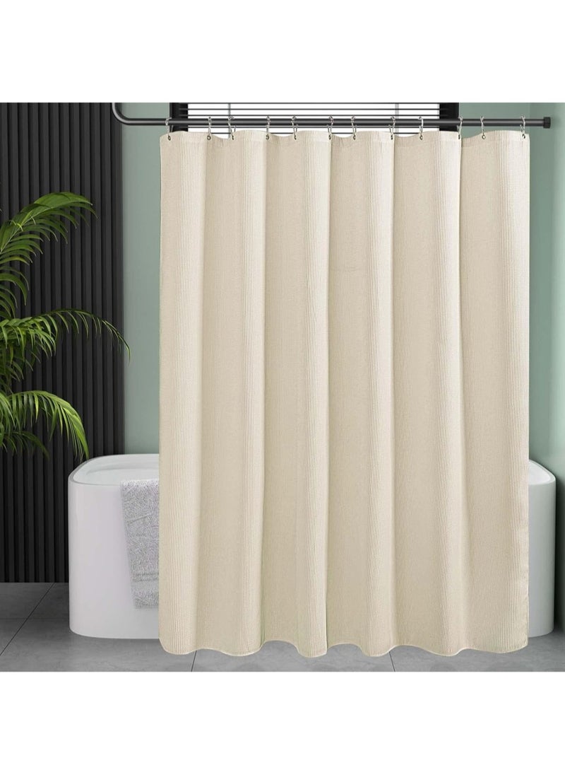 L&E Shower Curtain Fabric, Waffle Shower Curtains for Bathroom, Cloth Shower Curtain Heavy Duty, Thick Bathroom Shower Curtains Hotel Quality, Premium Polyester, Beige, 180*180cm  - Image 2