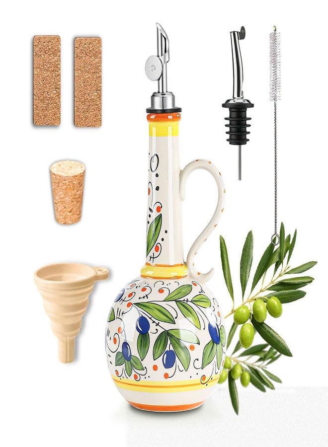 Gnlnkn 18 oz Ceramic Olive Oil Dispenser Bottle - Hand-Painted Italian Kitchen Decor Oil Cruet with 2 Spouts, Silicone Funnel, Cleaning Brush & Writable Labels - Ceramic Olive Oil Decanter for Kitchen - Image 1