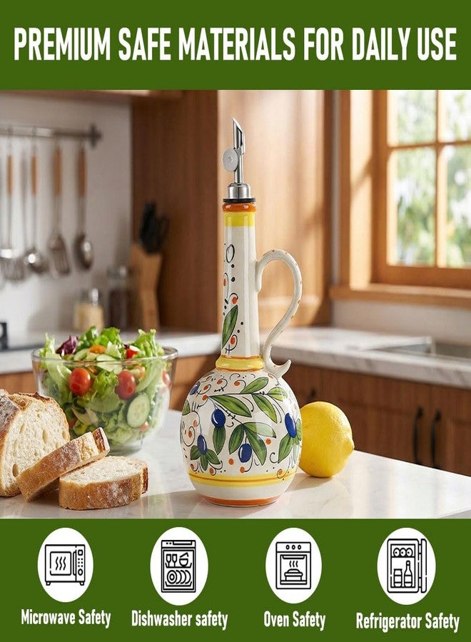 Gnlnkn 18 oz Ceramic Olive Oil Dispenser Bottle - Hand-Painted Italian Kitchen Decor Oil Cruet with 2 Spouts, Silicone Funnel, Cleaning Brush & Writable Labels - Ceramic Olive Oil Decanter for Kitchen - Image 5