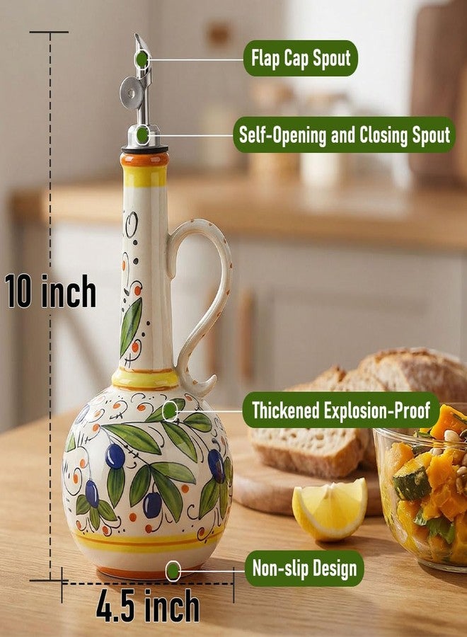 Gnlnkn 18 oz Ceramic Olive Oil Dispenser Bottle - Hand-Painted Italian Kitchen Decor Oil Cruet with 2 Spouts, Silicone Funnel, Cleaning Brush & Writable Labels - Ceramic Olive Oil Decanter for Kitchen - Image 2