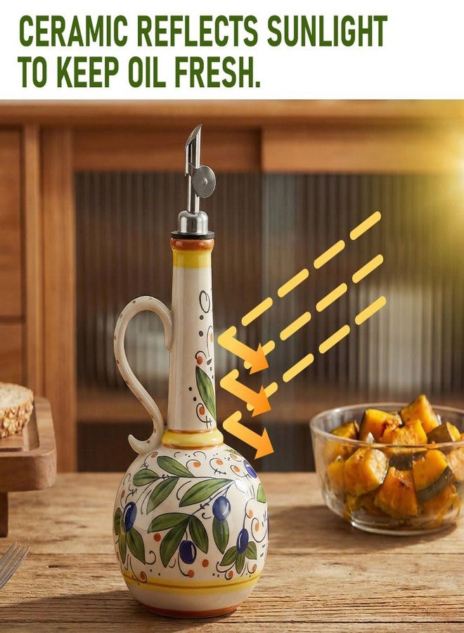 Gnlnkn 18 oz Ceramic Olive Oil Dispenser Bottle - Hand-Painted Italian Kitchen Decor Oil Cruet with 2 Spouts, Silicone Funnel, Cleaning Brush & Writable Labels - Ceramic Olive Oil Decanter for Kitchen - Image 4