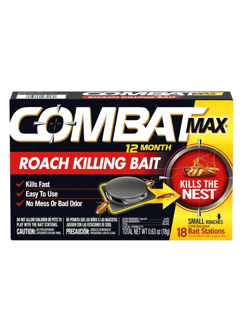 Combat 12 Month Roach Killing Bait, Small Roach Bait Station, 0.64 Ounce, 18 Count - Cockroaches Killer