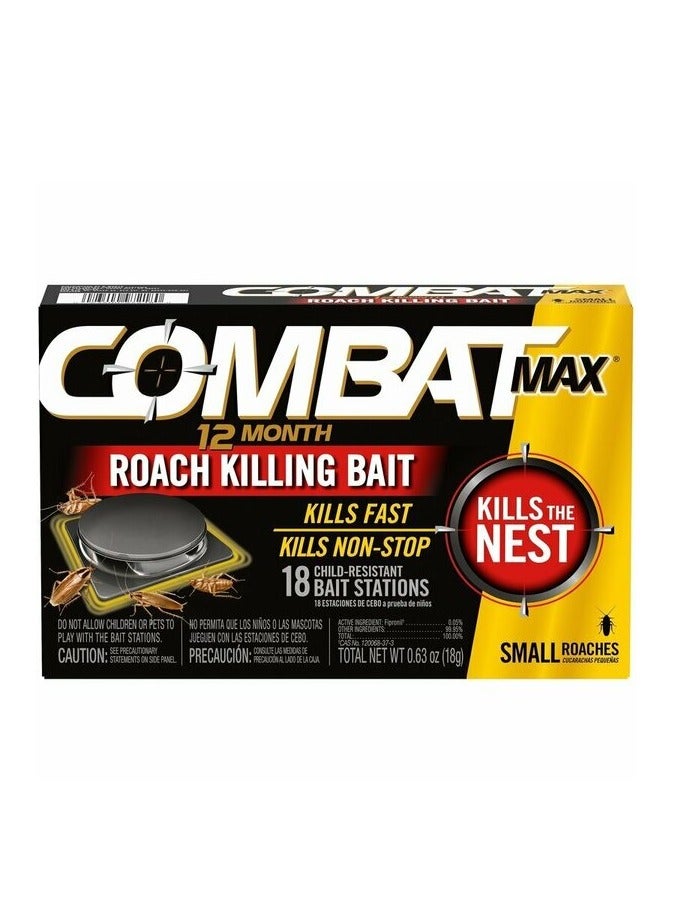 Combat Combat 12 Month Roach Killing Bait, Small Roach Bait Station, 0.64 Ounce, 18 Count - Cockroaches Killer