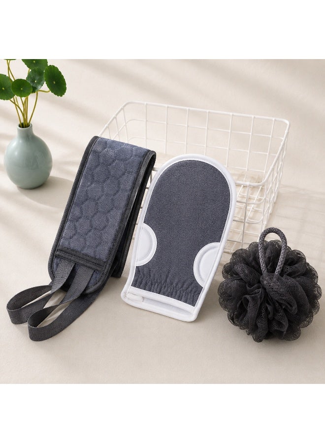 Premium 3-in-1 Bath Accessories Set – Back Scrubber, Exfoliating Glove & Shower Pouf - Image 1