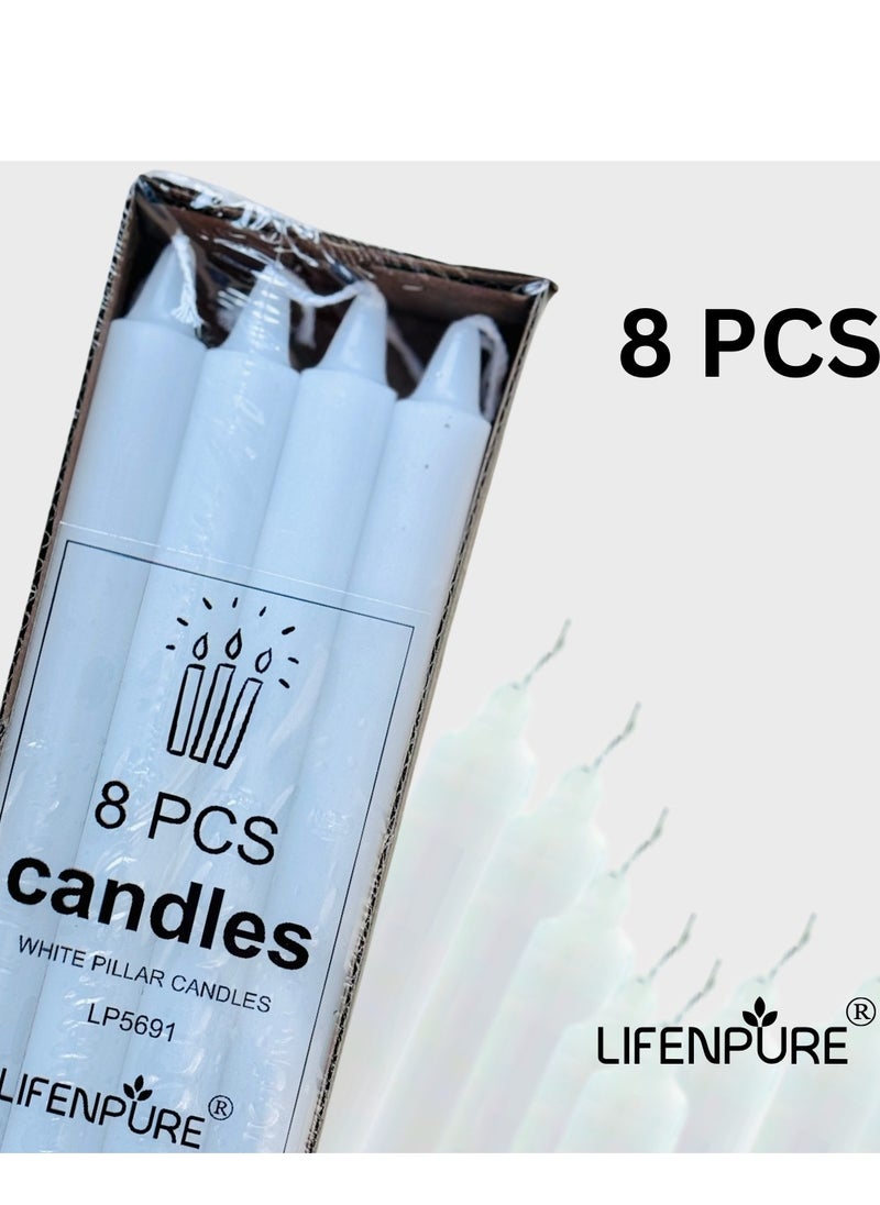 Lifenpure 8 Pieces  Pillar Candles White Long Candle Wedding Parties Birthday  - Image 1