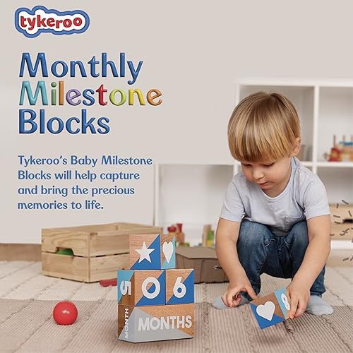 Tykeroo Baby Monthly Milestone Blocks — Cute Nursery Decor — Lovely Newborn Photography Props — Baby Shower Gifts (Blue & Gray) - Image 2