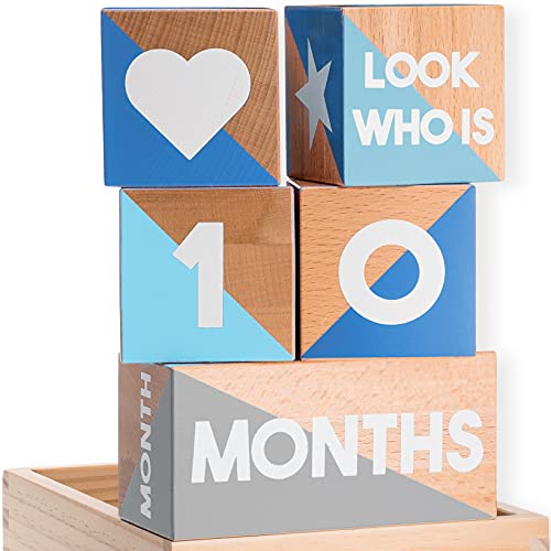Tykeroo Baby Monthly Milestone Blocks — Cute Nursery Decor — Lovely Newborn Photography Props — Baby Shower Gifts (Blue & Gray) - Image 1