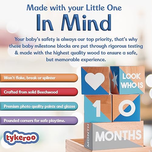 Tykeroo Baby Monthly Milestone Blocks — Cute Nursery Decor — Lovely Newborn Photography Props — Baby Shower Gifts (Blue & Gray) - Image 4