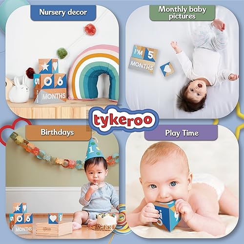 Tykeroo Baby Monthly Milestone Blocks — Cute Nursery Decor — Lovely Newborn Photography Props — Baby Shower Gifts (Blue & Gray) - Image 3