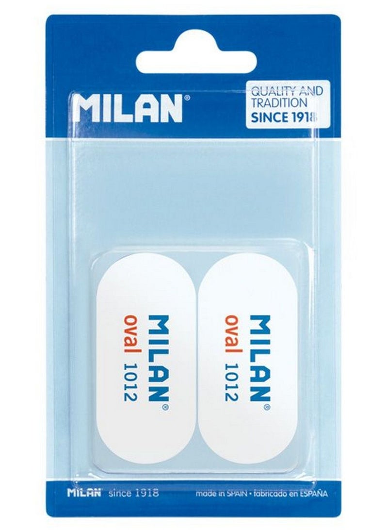 MILAN Blister Pack 2 Oval 1012 Synthetic Rubber Erasers - Image 1