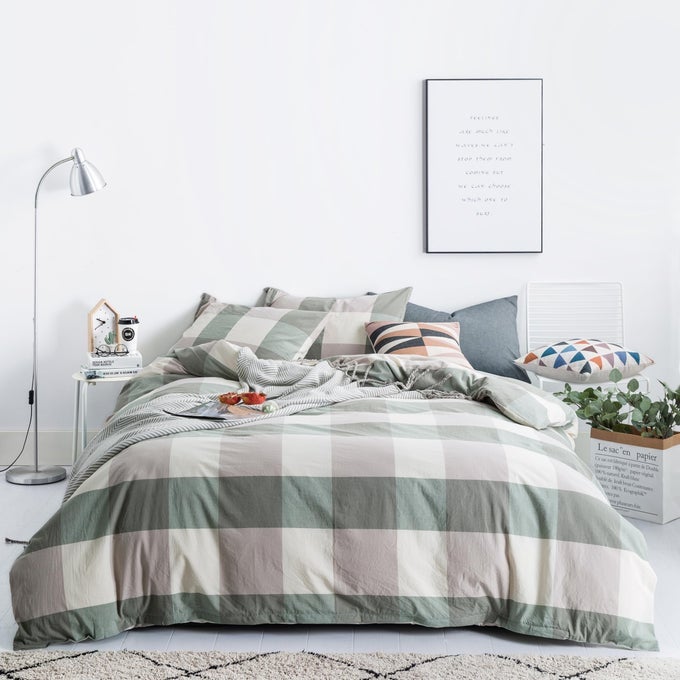 CHECKERED DUVET COVER QUEEN 100 WASHED COTTON GREEN PLAID DUVET COVER 3 PCS SET 1 SAGE GREEN PREPPY STYLE DUVET COVER WITH ZIPPER TIES 2 PILLOWCASES LUXURY SOFT GINGHAM BEDDING SET COMFY