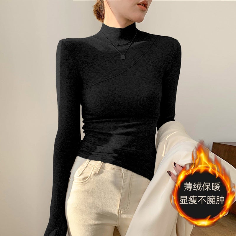 Brushed Warm High-Elastic Modal Cotton Half Turtleneck Bottoming Shirt Women's Long-Sleeved T-Shirt 2025 Autumn and Winter Inner Slim Fit - Image 1