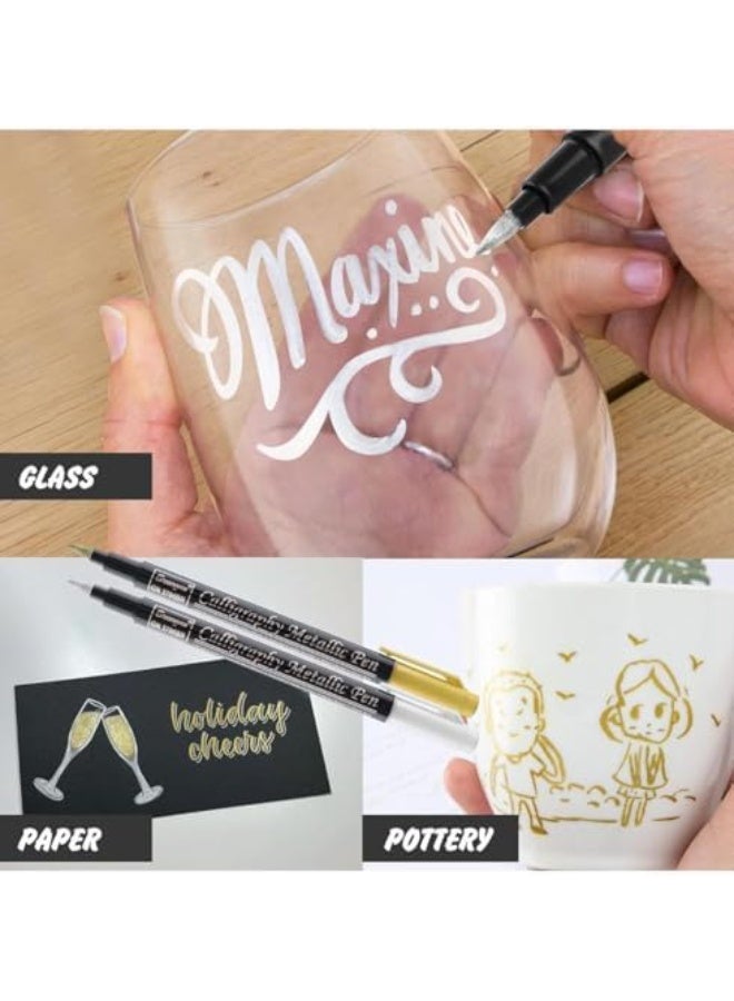 Queens Metallic Calligraphy Pens Set, 12 Colors, Paint Markers for Art and Crafts - Image 4