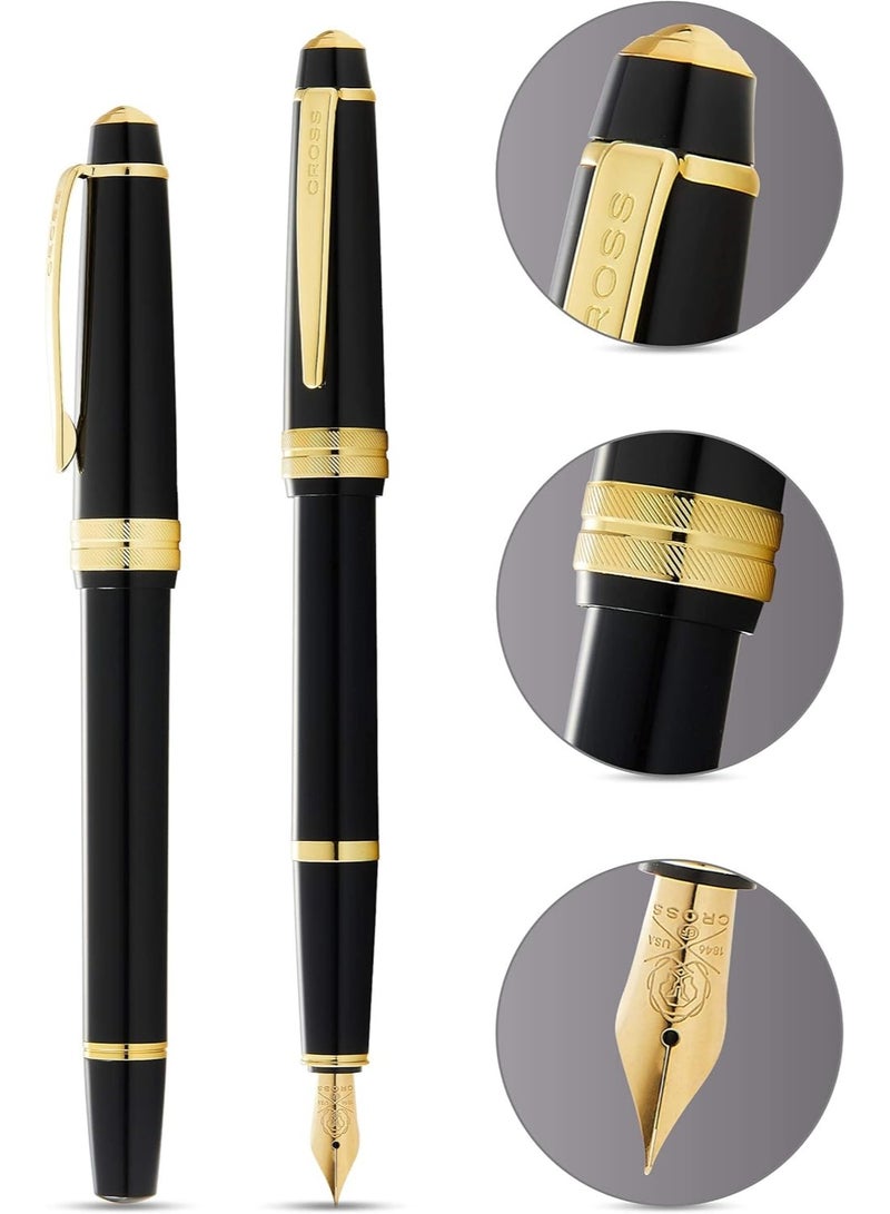 Cross Bailey Light Polished Black Resin and Gold Tone Fine Nib Fountain Pen - Image 2