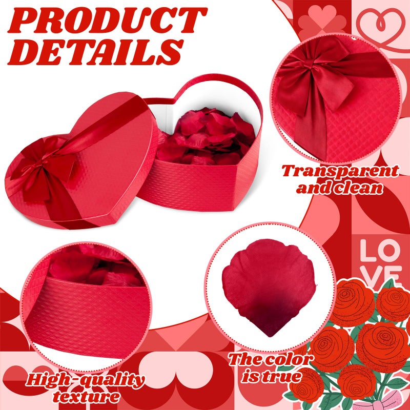 Demonwer Valentine's Day Heart Gift Box Red Heart Shaped Box with Rose Petals Valentine Romantic Gift for Anniversaries Wedding Birthday Present Supplies - Image 3