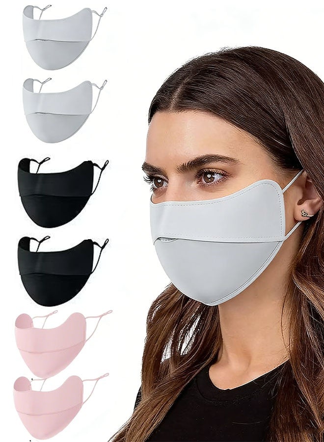 Happy D 6-pack of reusable cotton dust and sun protection masks, suitable for men and women, size M, made of cotton fabric, with a curved nose bridge design for a perfect fit. Two adjustable elastic ear straps for comfortable wear without ear pressure. Available in 3 colors, dustproof, UV protection, washable and durable, suitable for daily commuting and outdoor activities. - Image 1