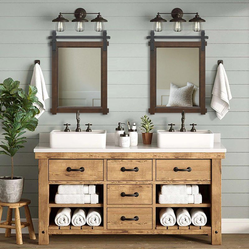 Besdomus Rustic Bathroom Wall Mirror: 22"x30" Brown Barn Door Solid Cedar Wood Frame Vanity Mirror - Farmhouse Decor for Hallway/Living Room/Bathroom Renovation - Wall Decor for Fashion-Conscious - Image 2