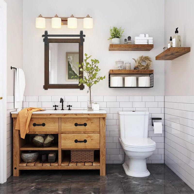 Besdomus Rustic Bathroom Wall Mirror: 22"x30" Brown Barn Door Solid Cedar Wood Frame Vanity Mirror - Farmhouse Decor for Hallway/Living Room/Bathroom Renovation - Wall Decor for Fashion-Conscious - Image 4