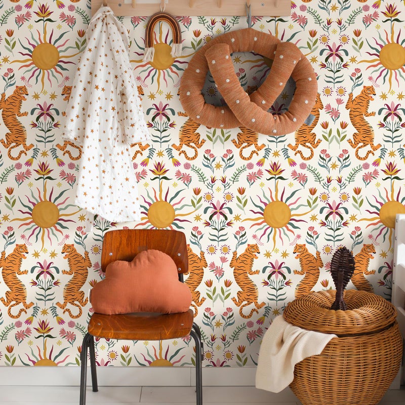 JiffDiff Beige Tiger Peel and Stick Wallpaper - Removable Self Adhesive Wall Paper for Bedroom, Living Room, Nursery Waterproof DIY Wall Decor (17.3" x 480") - Image 3