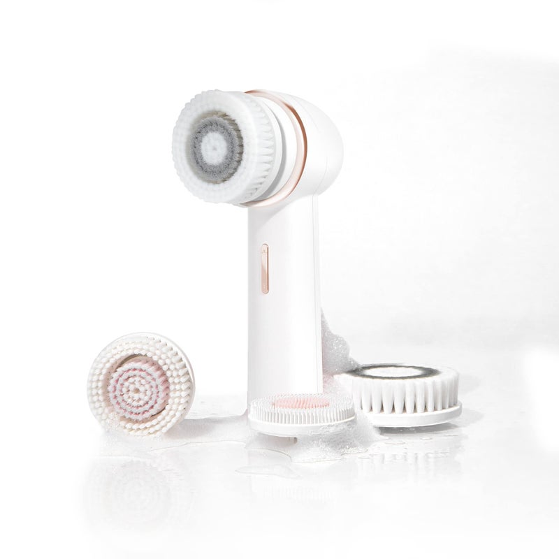 Vanity Planet Raedia 20 Facial Cleansing Brush 4 Interchangeable Brush Heads White  Daily Cleansing Face Exfoliator for Glowing  Acne Prone Skin  Lightweight Silicone WaterResistant Body Brush