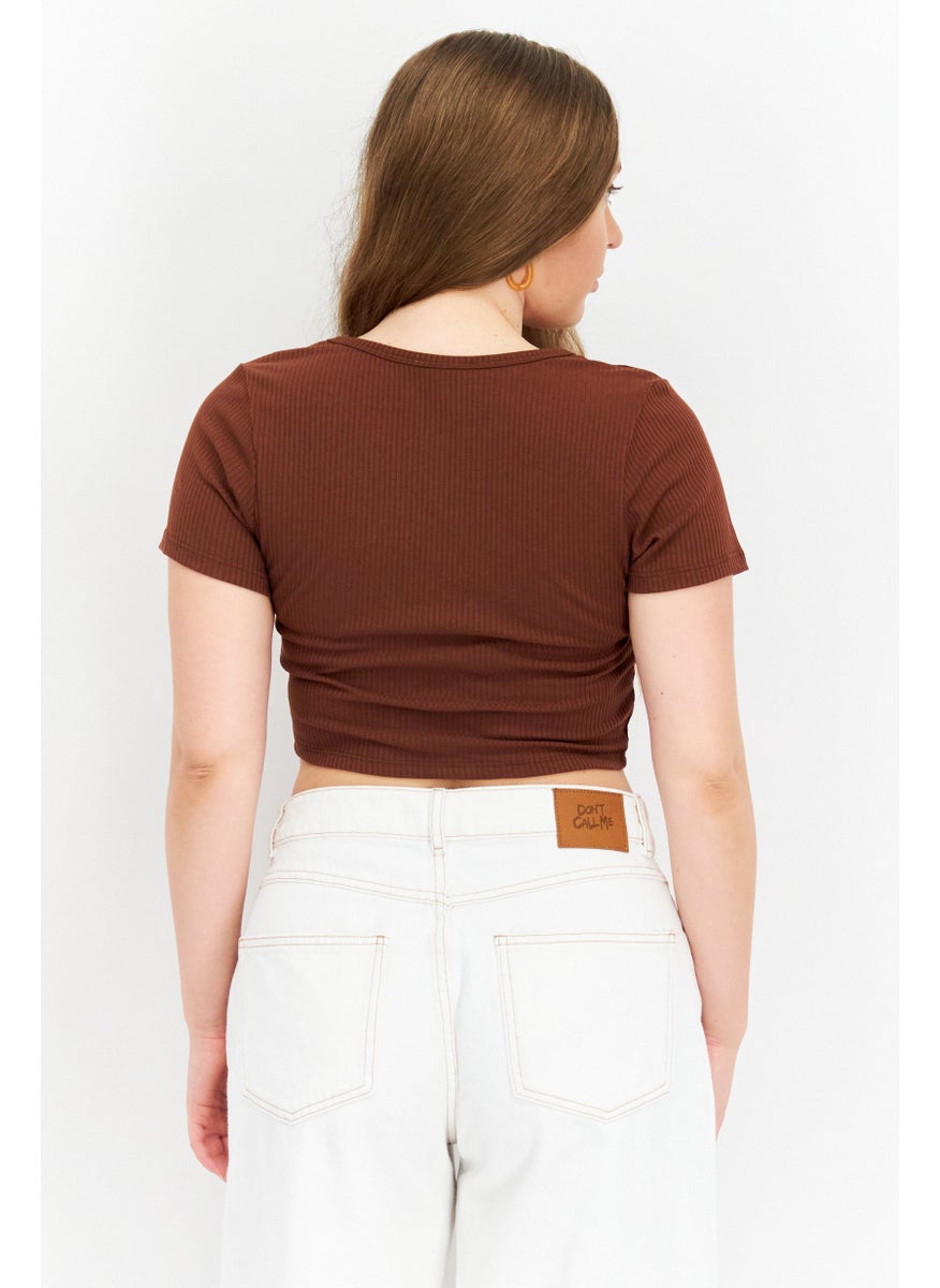 Women Round Neck Short Sleeve Textured Top, Brown - pzsku/ZAC03C4CF8304C1DB8ABBZ/45/_/1724351308/8b88e877-3d5b-439e-b012-eedb4eaa8c23