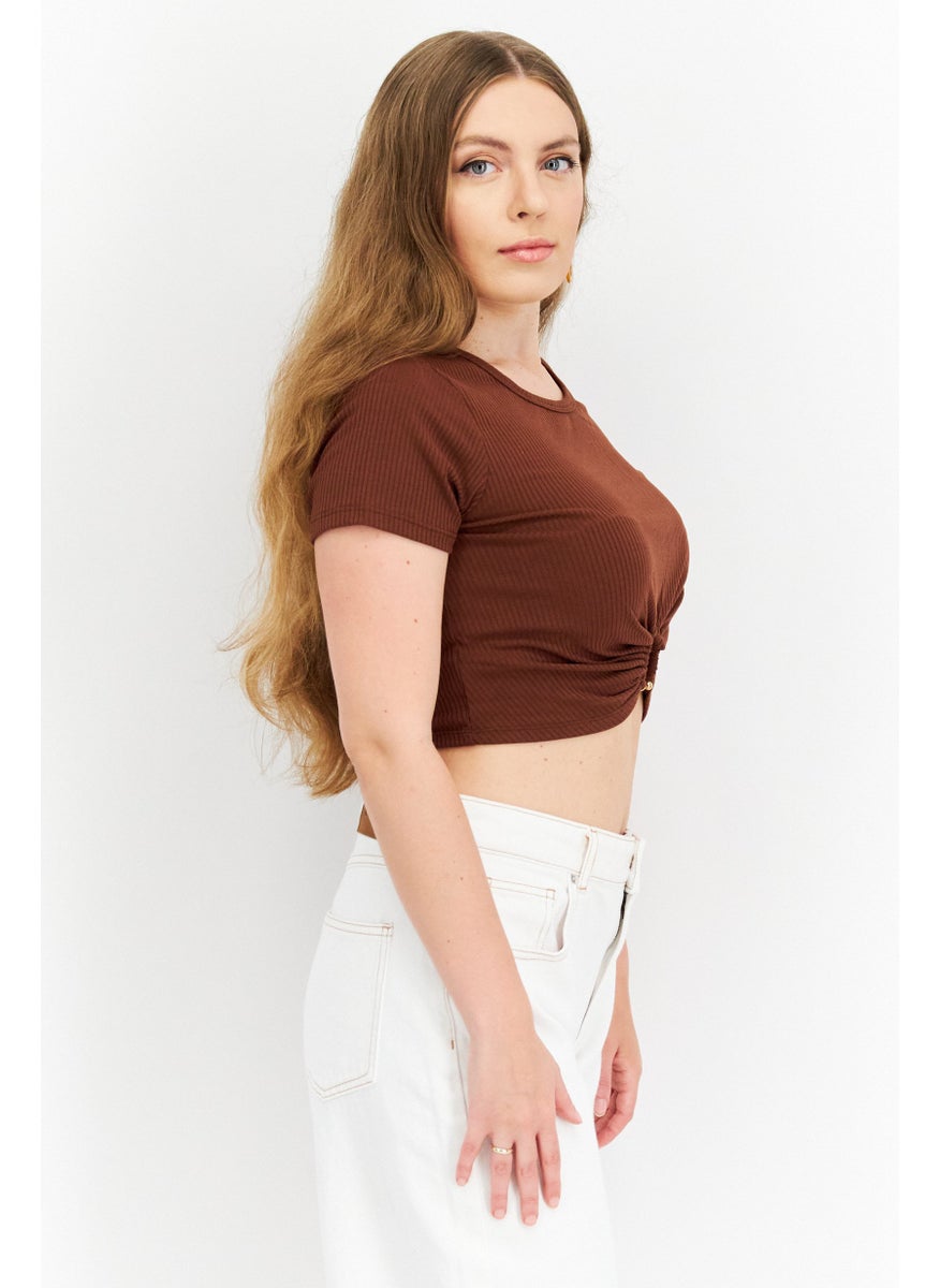 Women Round Neck Short Sleeve Textured Top, Brown - pzsku/ZAC03C4CF8304C1DB8ABBZ/45/_/1724351310/f37aa7d6-5eba-4610-9cc0-67b9405adb3a