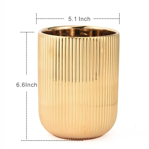 Satu Brown Utensil Holder, Ceramic Kitchen Gold Utensil Holder for Countertop,Cooking Utensil Crocks for Kitchen Counter 5.1 W x 6.6 H inches（stripes） - Image 3