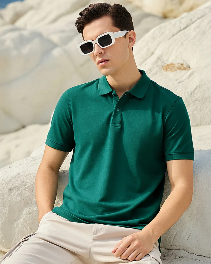 bewakoof Men's Green Polo T-shirt