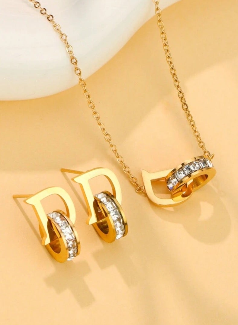 Jewelry 4You Elegant Stainless Steel Gold Plated Necklace & Earrings Jewellery Set For Women - Image 1