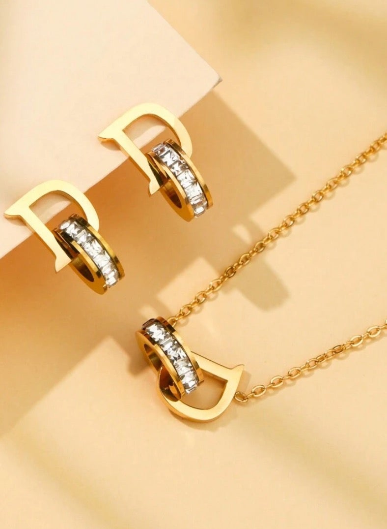 Jewelry 4You Elegant Stainless Steel Gold Plated Necklace & Earrings Jewellery Set For Women - Image 2