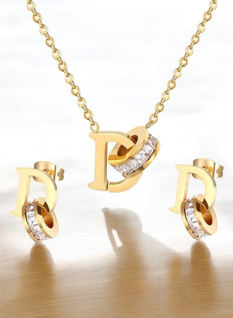 Jewelry 4You Elegant Stainless Steel Gold Plated Necklace & Earrings Jewellery Set For Women - Image 3