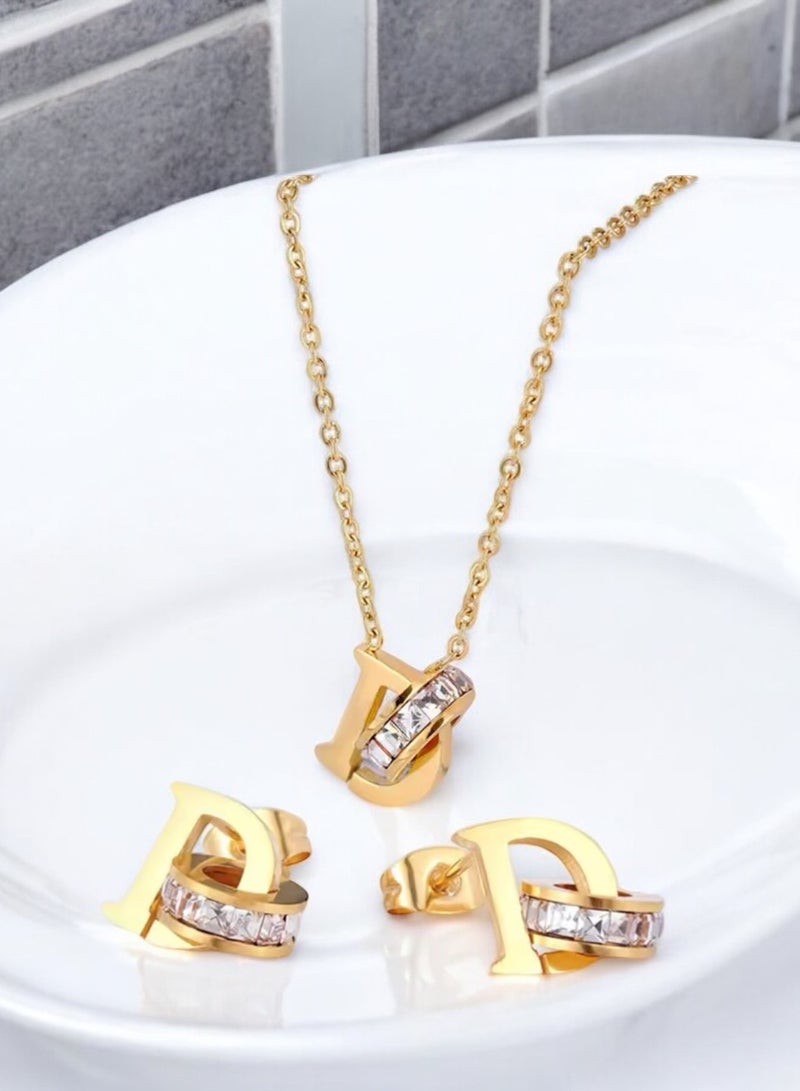 Jewelry 4You Elegant Stainless Steel Gold Plated Necklace & Earrings Jewellery Set For Women - Image 4