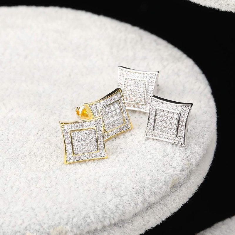 TOPGRILLZ 925 Sterling Silver Iced out Men Women 14k Gold Square Kite Screw Back Hypoallergenic Stud Earrings with Simulated Diamond (White gold - Image 5