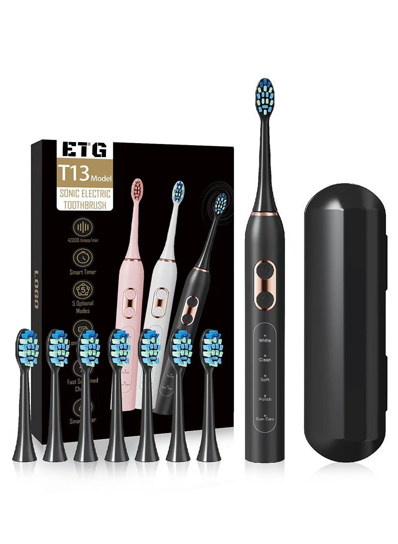 ETG Ultrasonic Electric Toothbrush - Rechargeable Sonic Electric Toothbrush for Adults and Children, Electric Toothbrush, 8 Brushes with 1 Storage Box, Smart Timer, Fast Charging - Image 1