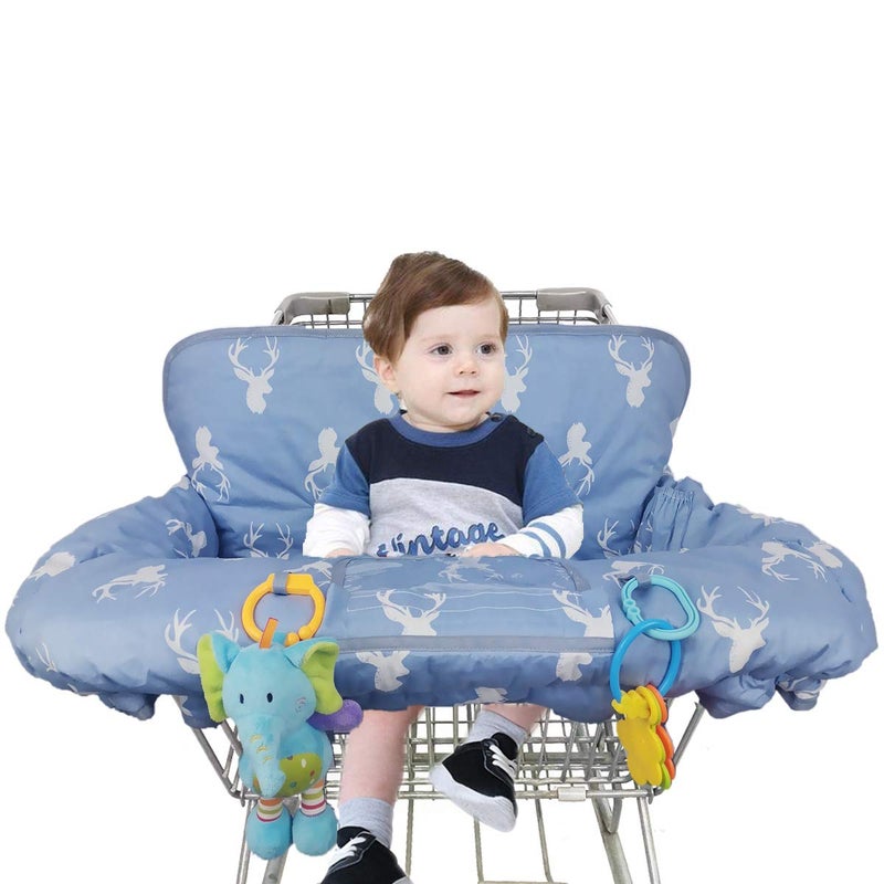 ICOPUCA Shopping Cart Cover for Baby boy Girl, Non-Slip Design Cart Covers for Babies, Infant Cotton High Chair Cover, Machine Washable, Toddler Grocery Cover (Navy Deer) - Image 2