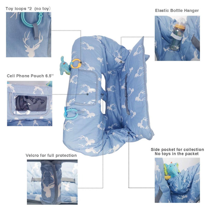 ICOPUCA Shopping Cart Cover for Baby boy Girl, Non-Slip Design Cart Covers for Babies, Infant Cotton High Chair Cover, Machine Washable, Toddler Grocery Cover (Navy Deer) - Image 4