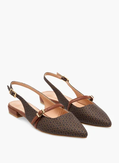 سيليست Women's Monogram Print Slingback Shoes with Buckle Closure
