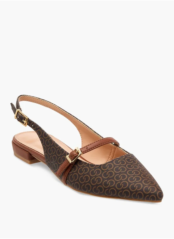 Celeste Women's Monogram Print Slingback Shoes with Buckle Closure