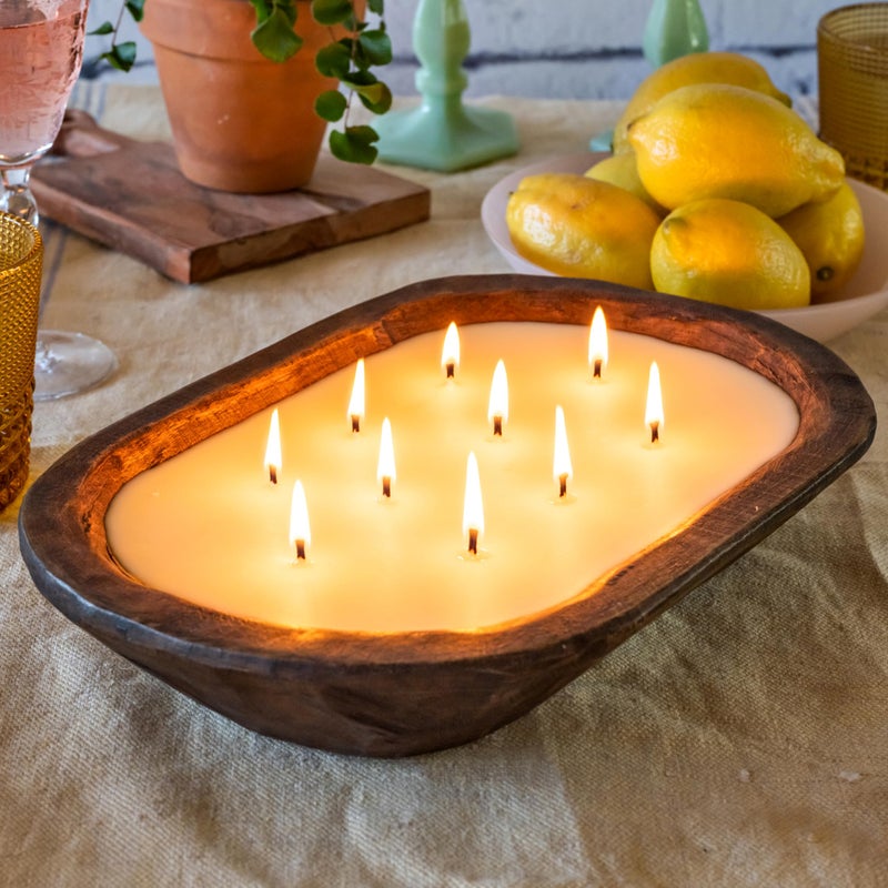 MAINEVENT Wooden Dough Bowl Candles 10x14 Inch Wooden Dough Bowl Soy Candle Farmhouse Doughbowl Candle Tabletop Decor - Image 2