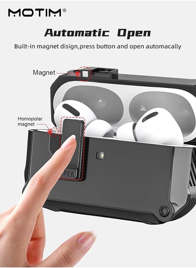 موتيم غطاء غطاء حافظة AirPods Pro 2/1 مع قفل، غطاء متين مقاوم للصدمات مع سلسلة مفاتيح، غطاء متين واقي لكامل الجسم، متوافق مع حافظة AirPods Airpods Pro 2/1 (2022/2019) من Apple  - Image 3