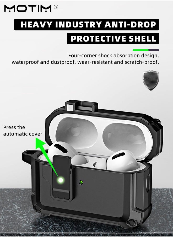 موتيم غطاء غطاء حافظة AirPods Pro 2/1 مع قفل، غطاء متين مقاوم للصدمات مع سلسلة مفاتيح، غطاء متين واقي لكامل الجسم، متوافق مع حافظة AirPods Airpods Pro 2/1 (2022/2019) من Apple  - Image 2