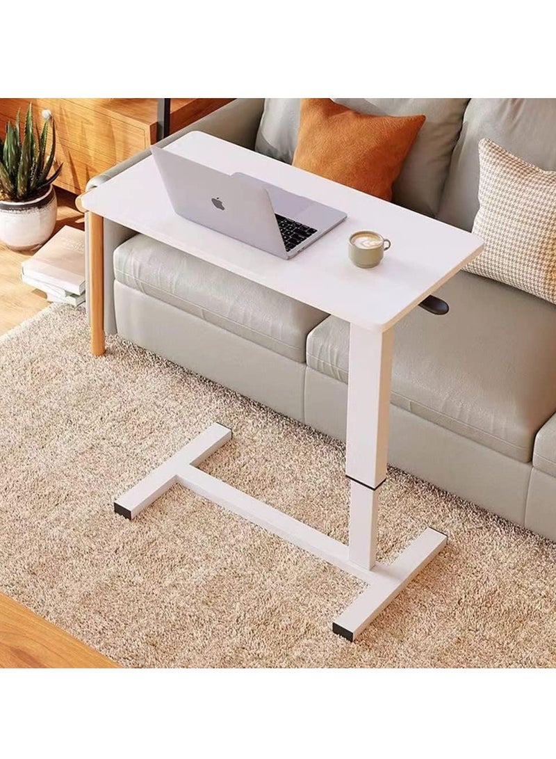 RATSAW Overbed Bedside Table with Rolling Wheels C Shape Side Table Adjustable Height Hospital Bed End Table Sofa Large Laptop Side Table for Couch Living Room White - Image 1