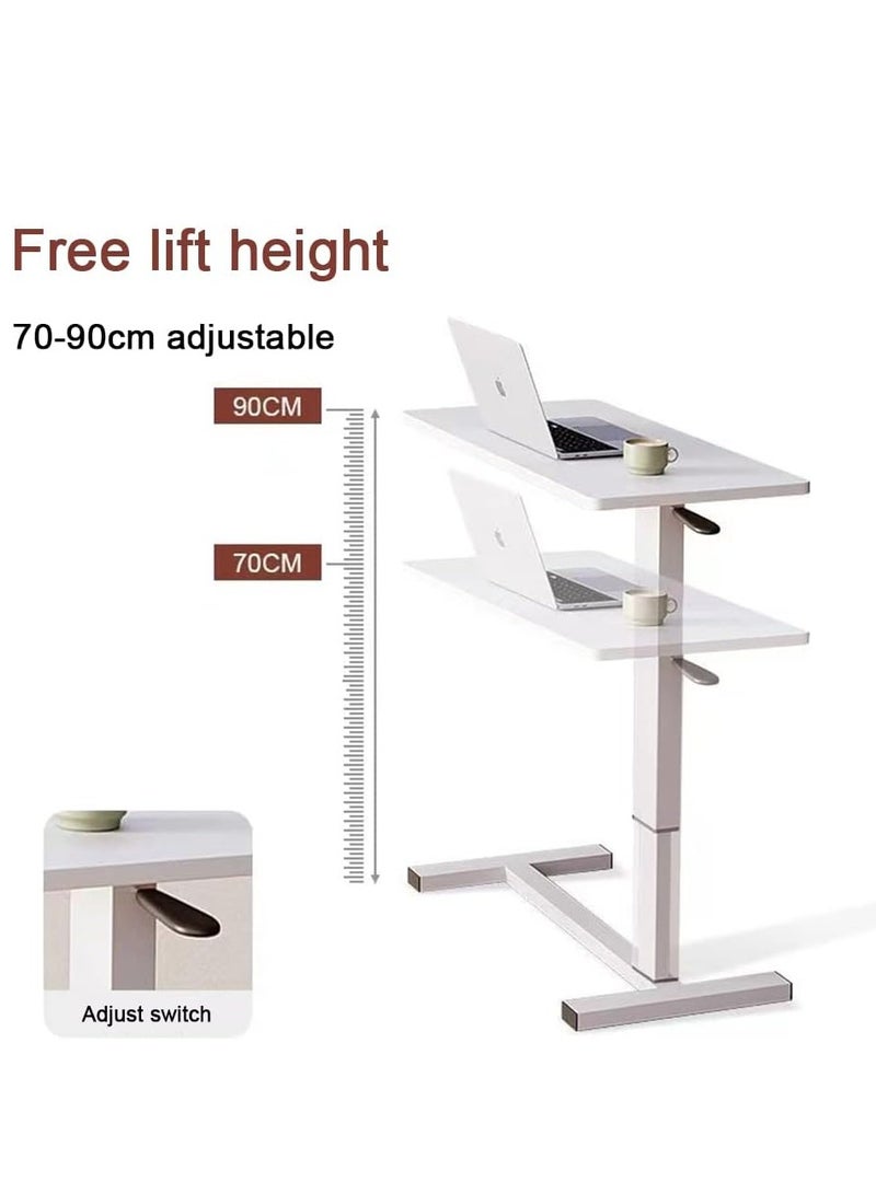 RATSAW Overbed Bedside Table with Rolling Wheels C Shape Side Table Adjustable Height Hospital Bed End Table Sofa Large Laptop Side Table for Couch Living Room White - Image 4