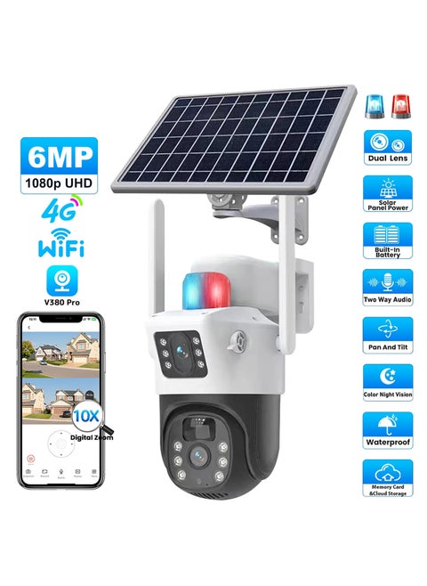 كاميرا مراقبة واي فاي تعمل بالطاقة الشمسية بدقة 6MP مع عدستين، بطارية 8000mAh، مقاومة للماء IP66، كشف ذكي للبشر، تتبع تلقائي، صوت ثنائي الاتجاه، ورؤية ليلية ملونة (بدون بطاقة SD)