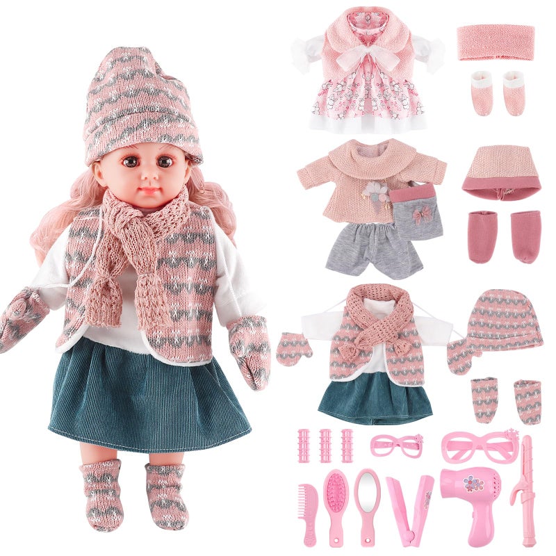 deAO Baby Doll Play Set 14 Inch Baby Doll with 3 Clothes and Accessories Girl Doll Dress Up SetsGift for Birthdays and Christmas L - Image 4