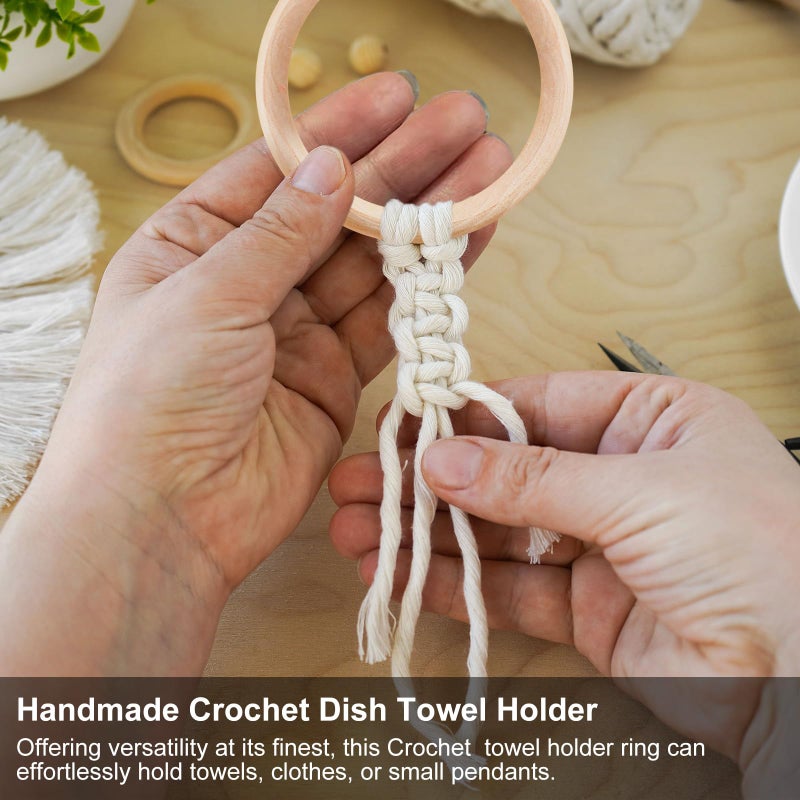 Tioncy 4 Pcs Kitchen Dish Towel Holder Mother's Day Gifts Boho Handmade Crochet Hanging Towels Loop Ring Knit Towel Hanger for Cabinet House Oven Stove Door, 4 Colors(Gray) - Image 4